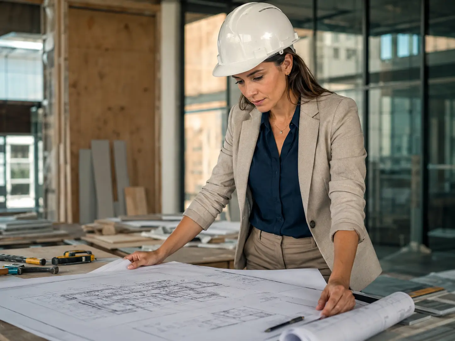 Construction professional reviewing plans